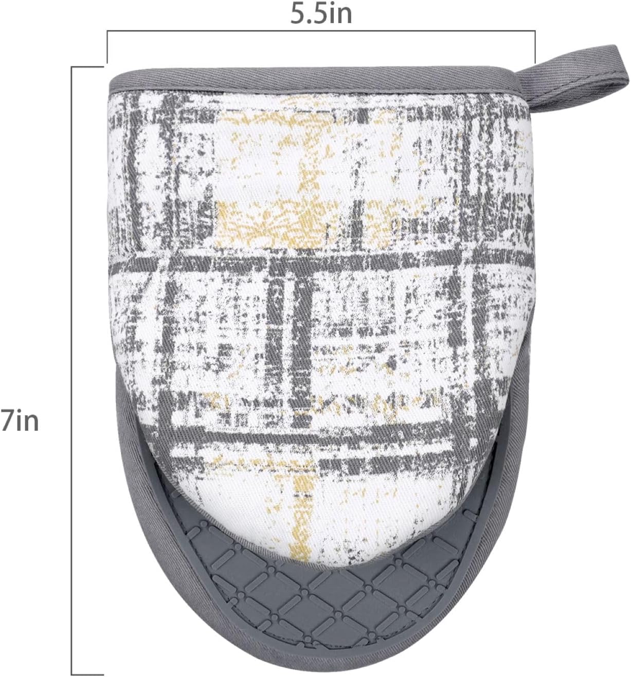 Mini Silicone Oven Mitts, Heat and Slip Resistant Kitchen Gloves 2-Pack Set, Vintage Plaid Soft Oven Mittens, Flexible Pot Holders for Cooking Baking and Grilling (Vintage Grey)