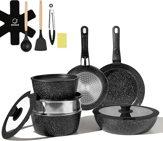 21PCS ceramic cookware set,Nonstick ceramic pan, Removable Handle pots and pans set, Stackable Pan Set, Ceramic Nonstick Pan Pots and Pans Set Non Stick(Black)
