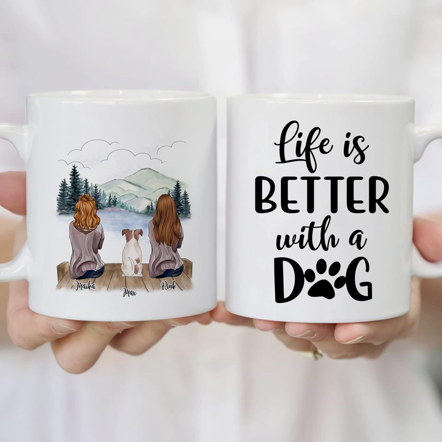 Gossby Personalized Dog Mama Mug - Life is Better with a (2 Girls Dog) 11oz, 15oz Custom Ceramic for Moms Mom Gifts Women Female Characters, Breeds GBMUG146VAR309