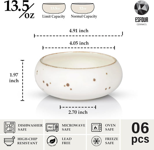 Small Hand Craft Dessert Bowls - 13.5 oz, Set of 6 - Microwave, Oven, Dishwasher Safe, Ice Cream, Soup, Snacks, Rice, Cereal, Chili, Side Dishes Dips, Ideal Gift - Classic Assorted Colors