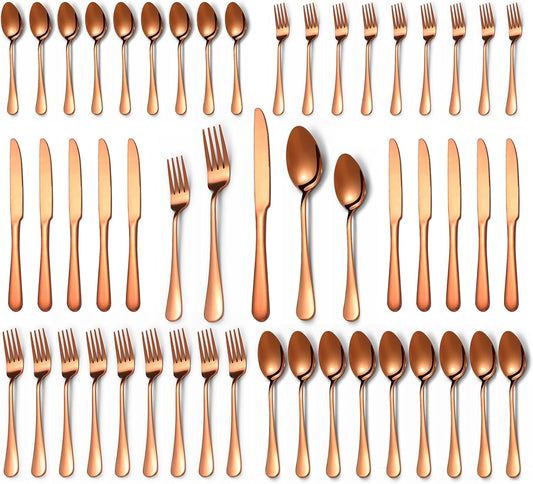 50 Pcs Rose Gold Silverware Set for 10, Food Grade Stainless Steel Flatware Set, Eating Utensils Sets Include Fork/Knife/Spoon,Home Kitchen Tableware Set, Reusable Cutlery Set, Dishwasher Safe