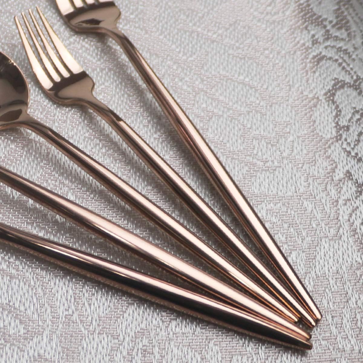 Portable Silverware Set - 5-Piece Flatware Cutlery Set - 18/10 Stainless Steel - Mirror Polishing Rose Gold - Travel Elegant Modern Utensils - Service for 1 Include Steak Knife Dinner Fork Spoon