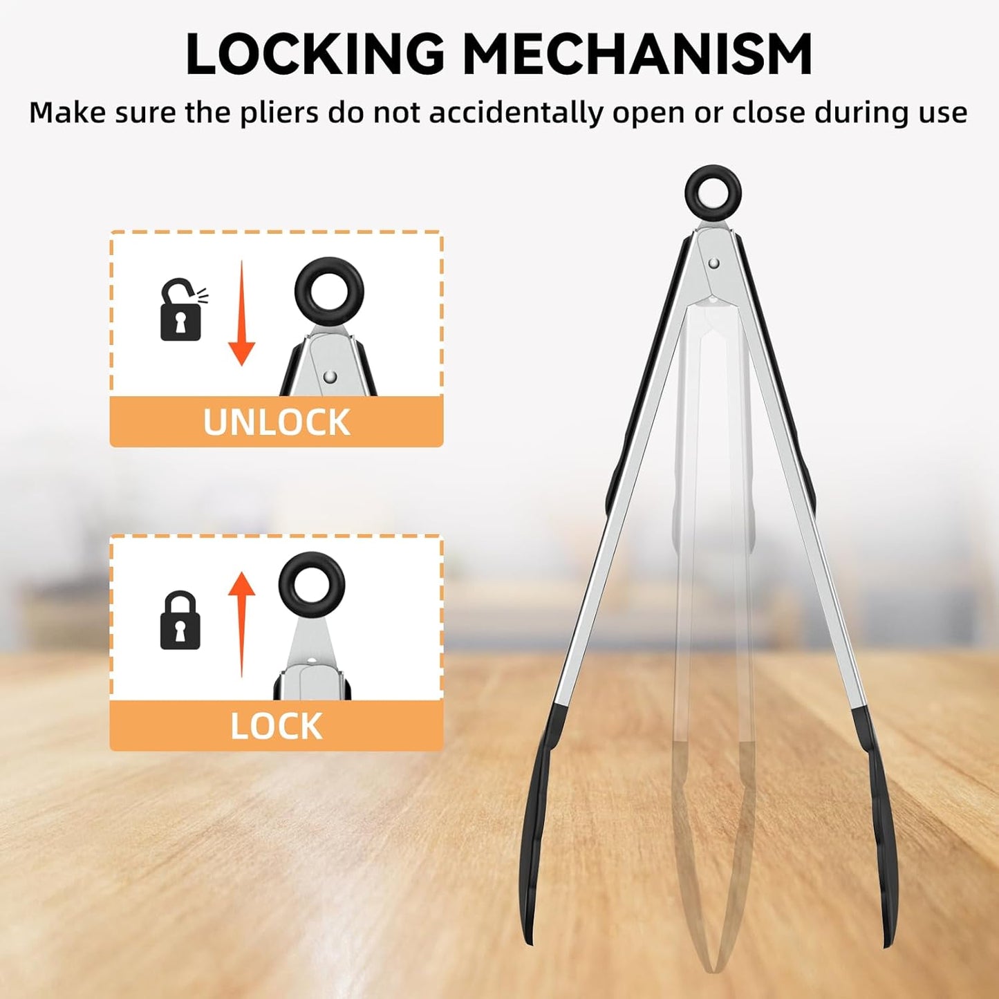 NileHome Tongs for Cooking, Professional Stainless Steel Cooking Tongs – Heat-Resistant for Grilling, BBQ, Serving Salad, Pasta, and Kitchen Use, Dishwasher Safe, Set of 7" 9" 12", Black