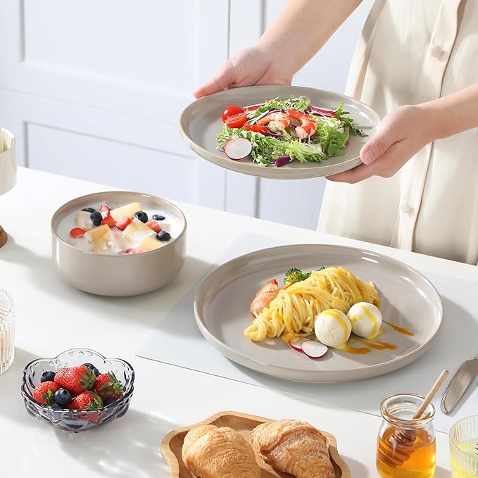 vancasso PLAYA Ceramic Plates and Bowls Sets,18 Pieces Grey Dinnerware Sets for Kitchen,Reactive Glaze Dishes Set for 6, Dishwasher and Microwave Safe