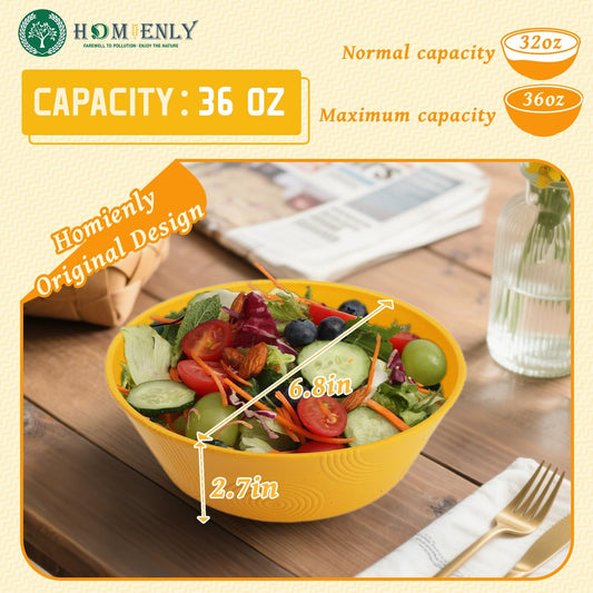 Wheat Straw Bowl Sets of 6 - 36oz Cereal Bowls with Textured Design,Large Soup Bowl - Microwave and Dishwasher Safe, Ramen Bowl Set, Alternative to Plastic Bowls for Serving Soup,Ramen,Salad - Multi