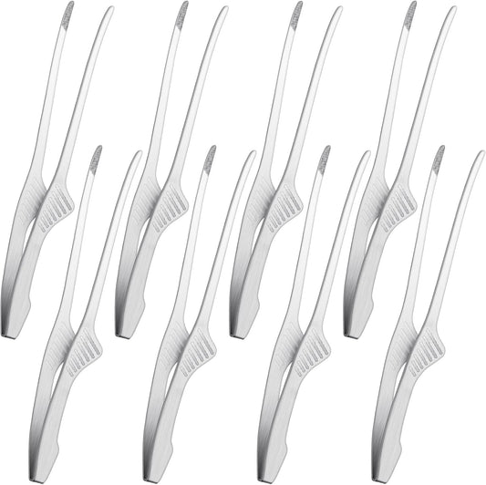 Patelai Korean and Japanese BBQ Tongs Non Slip Cooking Utensils Stainless Steel Tongs for Serving Food, Salad, Camping, Barbecue, Buffet, Oven with Support Stand(Silver,8 Pieces)