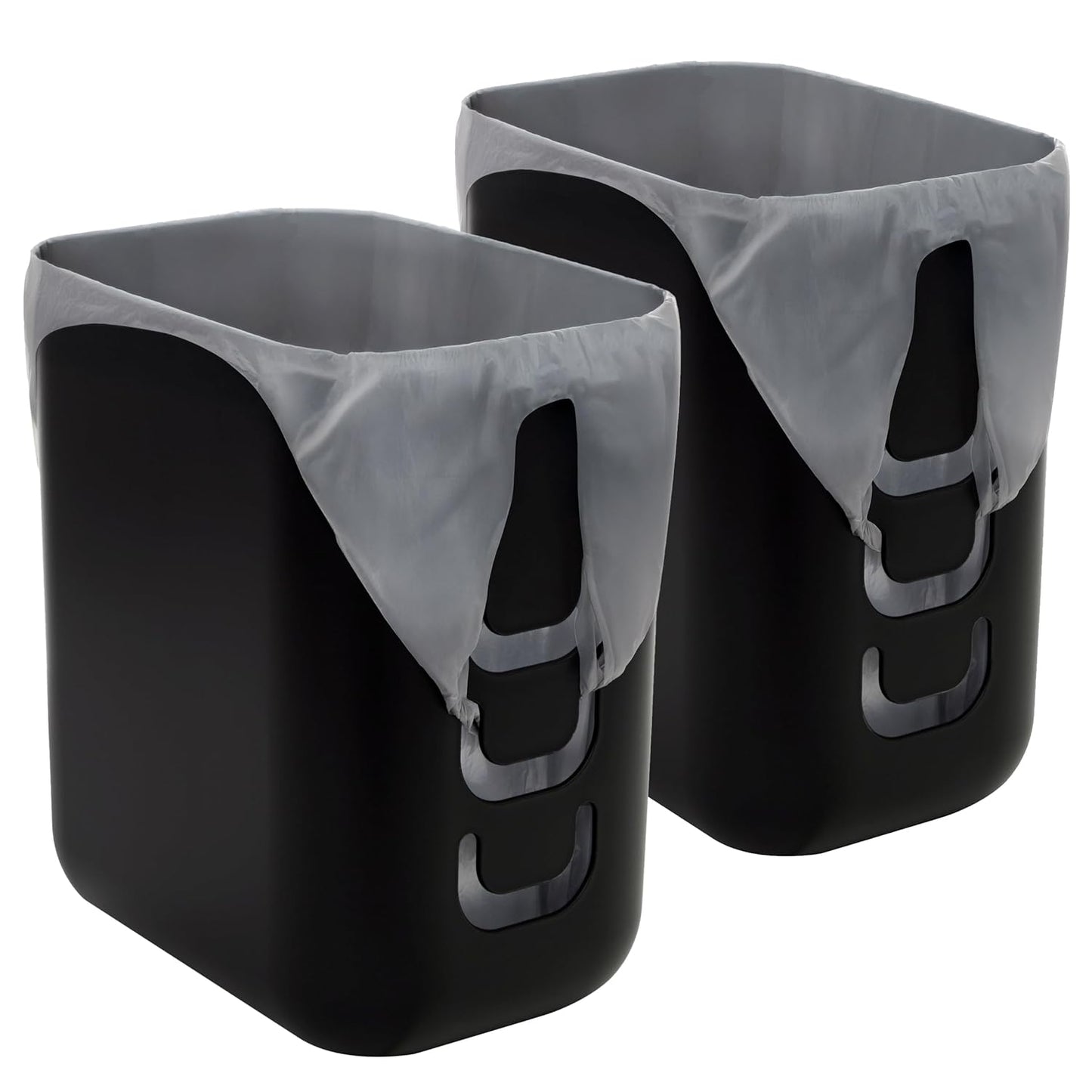STORi Luup Bathroom Wastebasket 2pk, Secure Grocery Bags, Plastic Garbage Container for Vanity, Laundry Room, Kitchen, Office, 2.5 Gallon, Black, Made in USA
