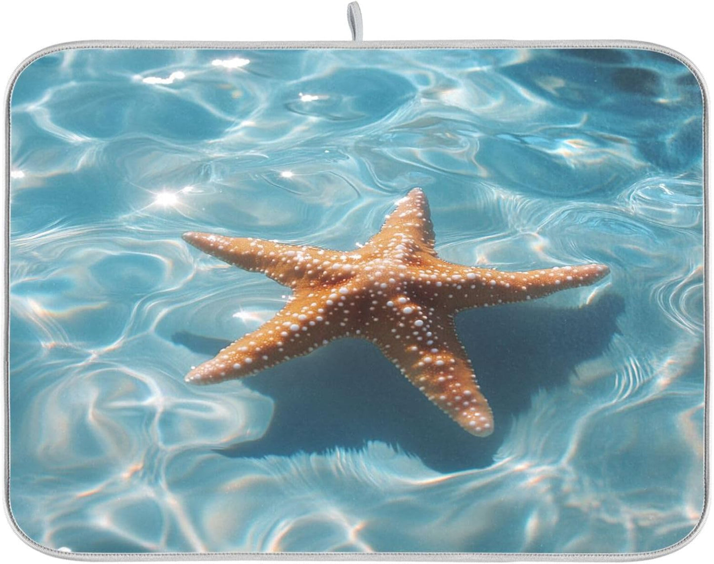 Starfish Floating Dish Drying Mat for Kitchen Counter Super Absorbent Dishes Pad Reversible Microfiber Protector Dish Draining Mats 16x18 inch