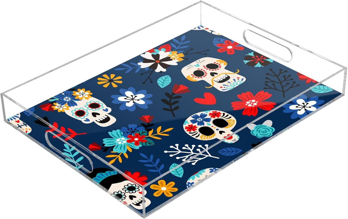 Acrylic Serving Tray with Handles Spill Proof Kitchen Storage Tray Clear Decorative Tray Makeup Drawer Organizer Storage Tray for Bathroom Living Room Ottoman 15.7x11.8Inches