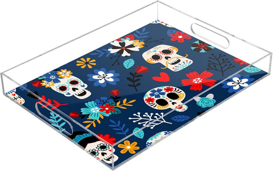 Acrylic Serving Tray with Handles Spill Proof Kitchen Storage Tray Clear Decorative Tray Makeup Drawer Organizer Storage Tray for Bathroom Living Room Ottoman 15.7x11.8Inches