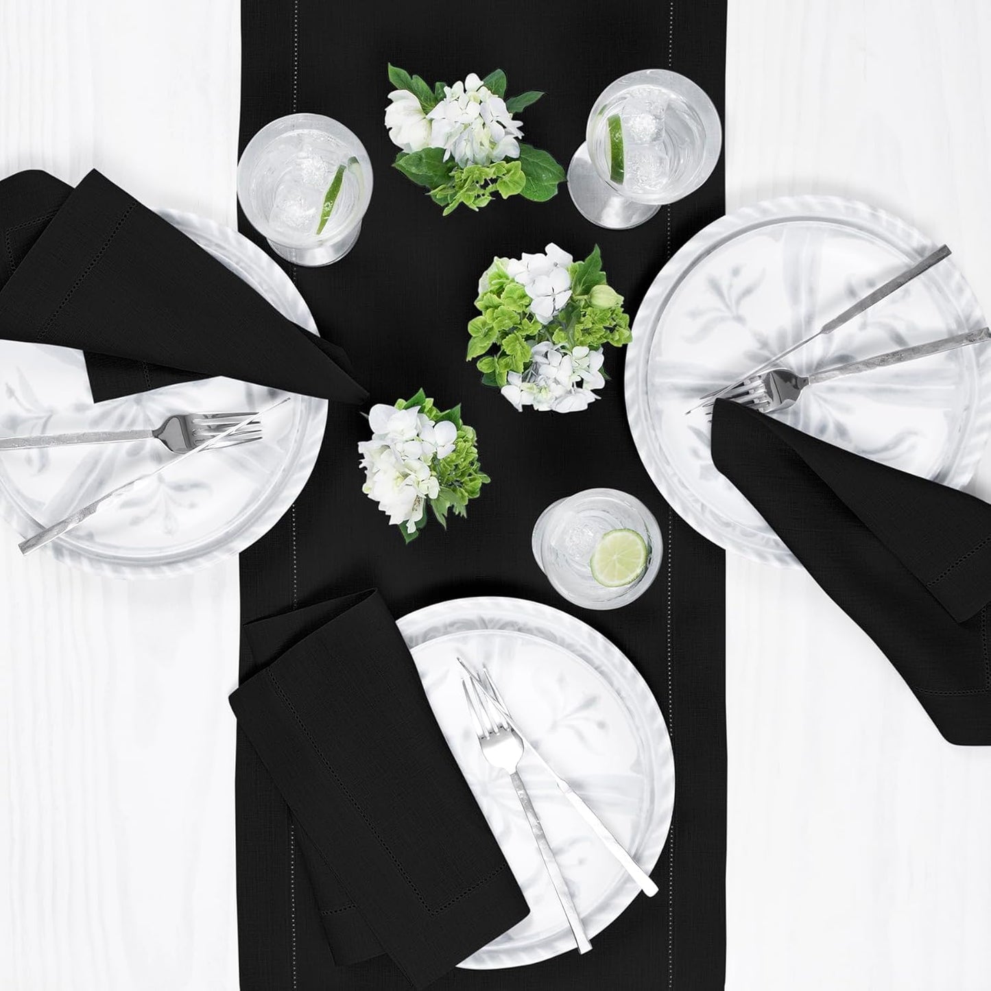 Solino Home Linen Black Table Runner 72 Inches Long - 100% Pure Linen Hemstitch Table Runner 14 x 72 Inch for Dresser, Dining, Fall, Autumn, Halloween, Thanksgiving, Holiday - Classic Hemstitch