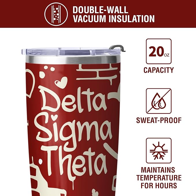 Delta Sigma Theta Sorority Paraphernalia - Official Vendor - 20 oz Stainless Steel Insulated Sublimation Tumbler - Heart