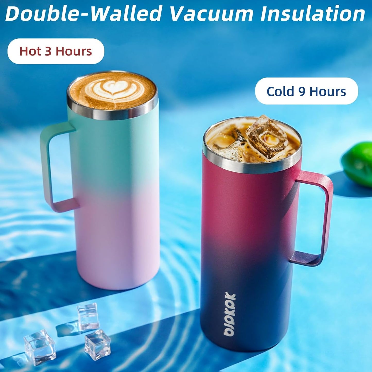 BJPKPK Insulated Coffee Mug with 2 Lids, 32oz Stainless Steel Insulated Tumbler with Handle, Double Wall Vacuum Coffee Cups, BPA Free Travel Mug for Coffee, Tea and Drinks, Vast