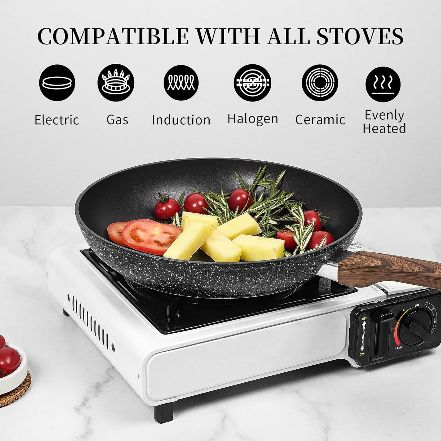 Innwewell 11 inch Nonstick Frying Pan, Non Stick Frying Pan Large Skillet Pan Omelette chef's Pan, Induction Compatible, No Toxic & PFOA Free, Black