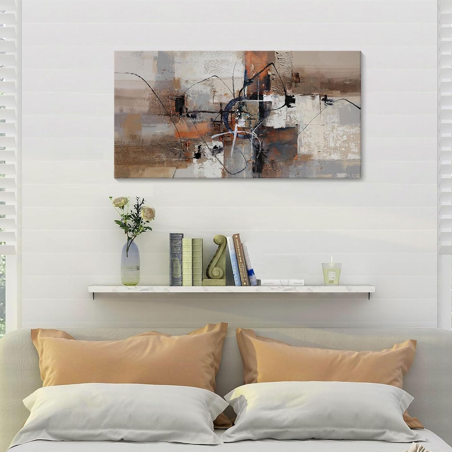 YDYSUNE Abstract Canvas Wall Art, Modern Wall Decor Painting, Brown Room Decorations, Orange Wall Art for Living Room, Bedroom, Office Artwork Wall Decor 20×40IN