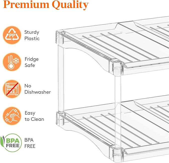 Lifewit Stackable Water Bottle Storage Organizer, Clear Tumbler Cup Mug Organizer, Plastic Large Compartment Wine Rack for Fridge Cellar Kitchen Pantry Storage, 2Tier Hold 8