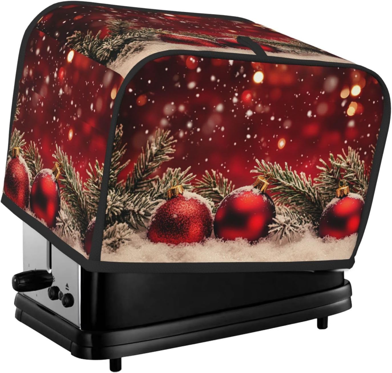 Toaster Cover 2 Slice Red Christmas Ball Glitter Kitchen Small Appliance Covers with Pockets Dust and Fingerprint Protection