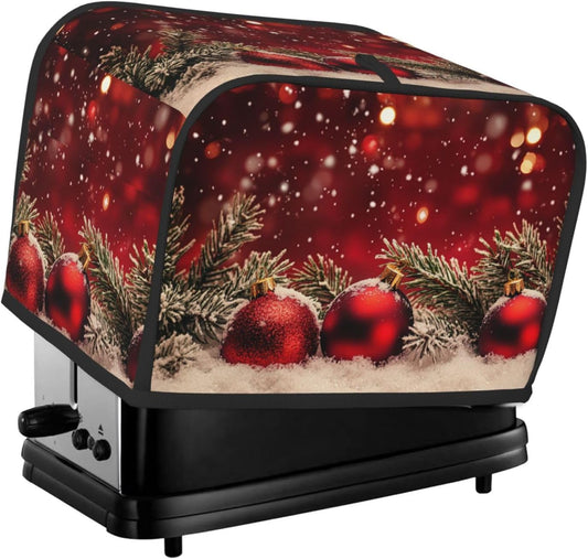 Toaster Cover 2 Slice Red Christmas Ball Glitter Kitchen Small Appliance Covers with Pockets Dust and Fingerprint Protection