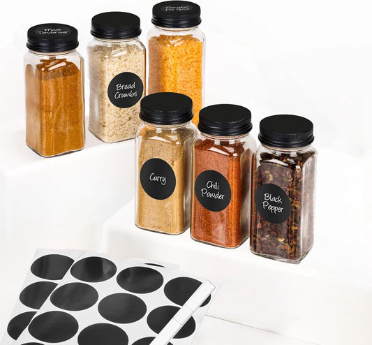 6Pcs Spice Jars with Label, 4oz Empty Square Seasoning Containers, Spice Jars with Shaker Lids, Small Spice Bottles for Salt, Herbs, Sugar, Pepper, Seasoning Jars for Spice Rack, Cabinet, or Drawer