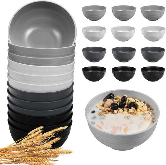 12 Pcs Unbreakable Cereal Bowls Set, 26 Oz Wheat Straw Bowls Set, Microwave & Dishwasher Safe Bowls for Kitchen, Reusable Plastic Bowls for Soup, Salad and Snack, BPA Free, Multicolor