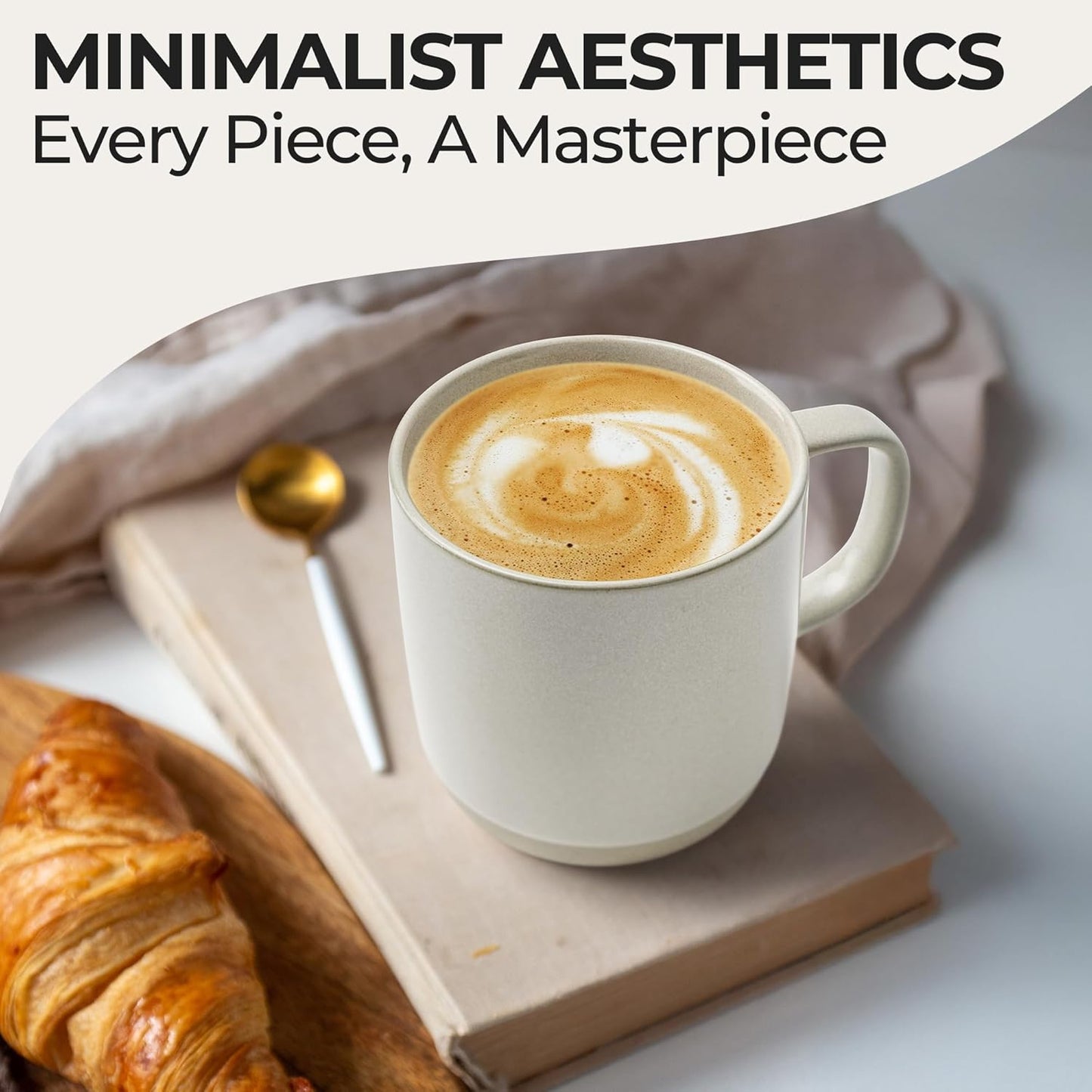 MIAMIO – Coffee Mugs Set of 4 / Ceramic Cups for Coffee (17.5 oz), Cappuccino, Latte Macchiato, Tea, Espresso/Dishwasher and Microwave Safe – Sierra Collection (Light, Mugs (4x))