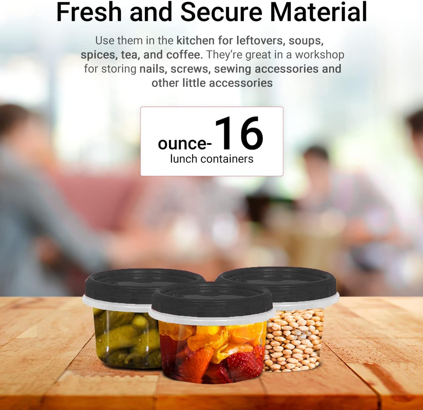 [Black - 12 Pk] Airtight Deli Containers with Lids Twist Lock Top Clear Food Storage for Meal Prep Snacks and Leftovers Freezer and Microwave Safe Stackable Leak-Resistant and 12 Pc. Set (16 Ounce)