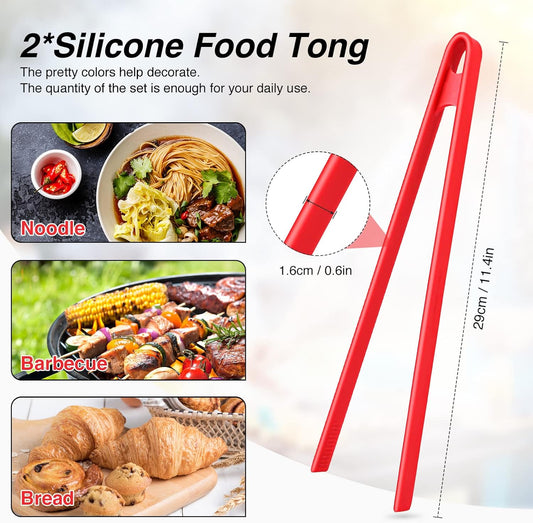 2-Piece Silicone Trivet & Tongs, 11.8 Inch, Non-Stick, Heat Resistant, BBQ & Grilling Tongs for Pan Fried Steak & Toaster (Black, Red)