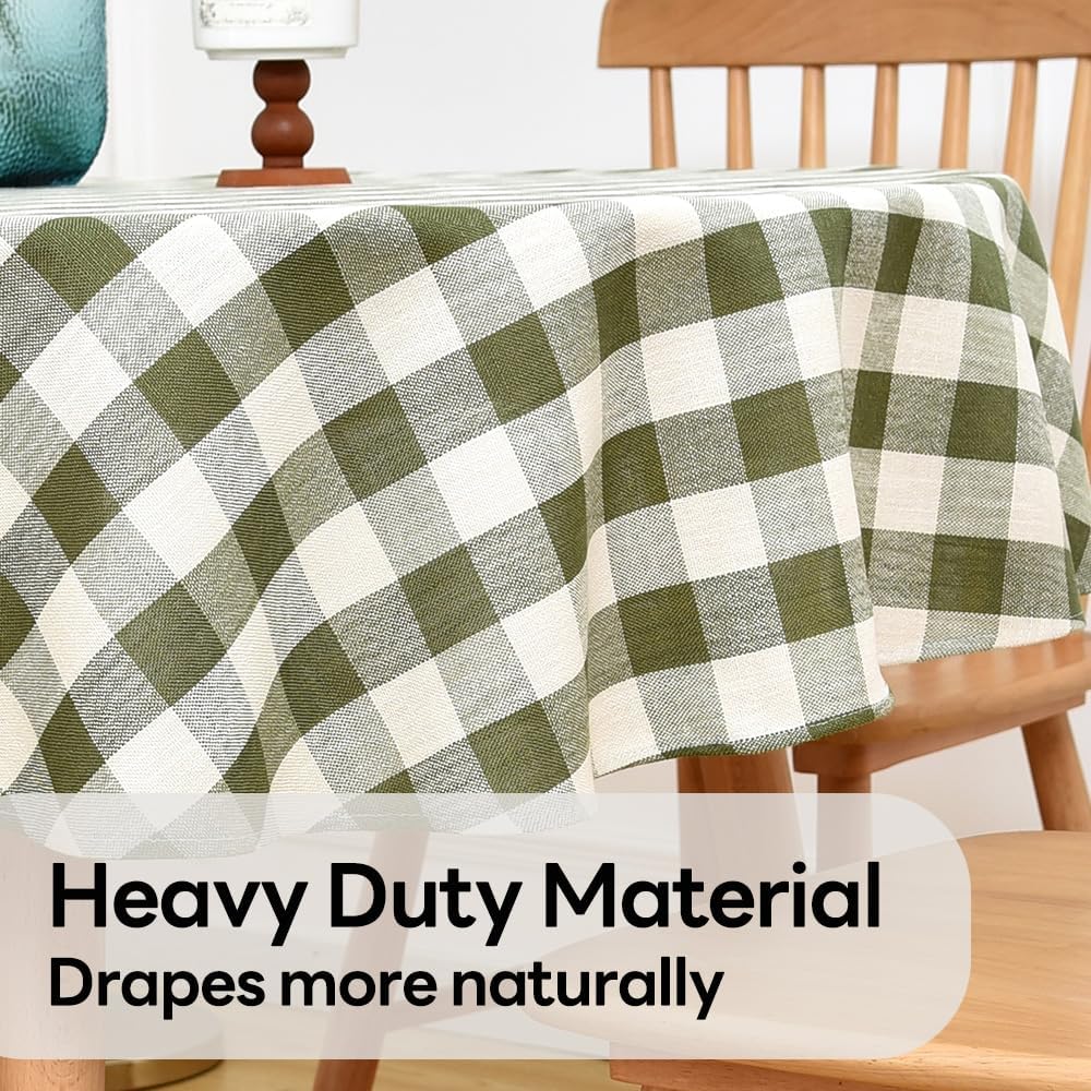 Gingham Round Tablecloth Table Cloth Heavy Duty Cotton Checkered Table Cloth Round Cover for Dining Room(R-Green, 53 inch Diameter)