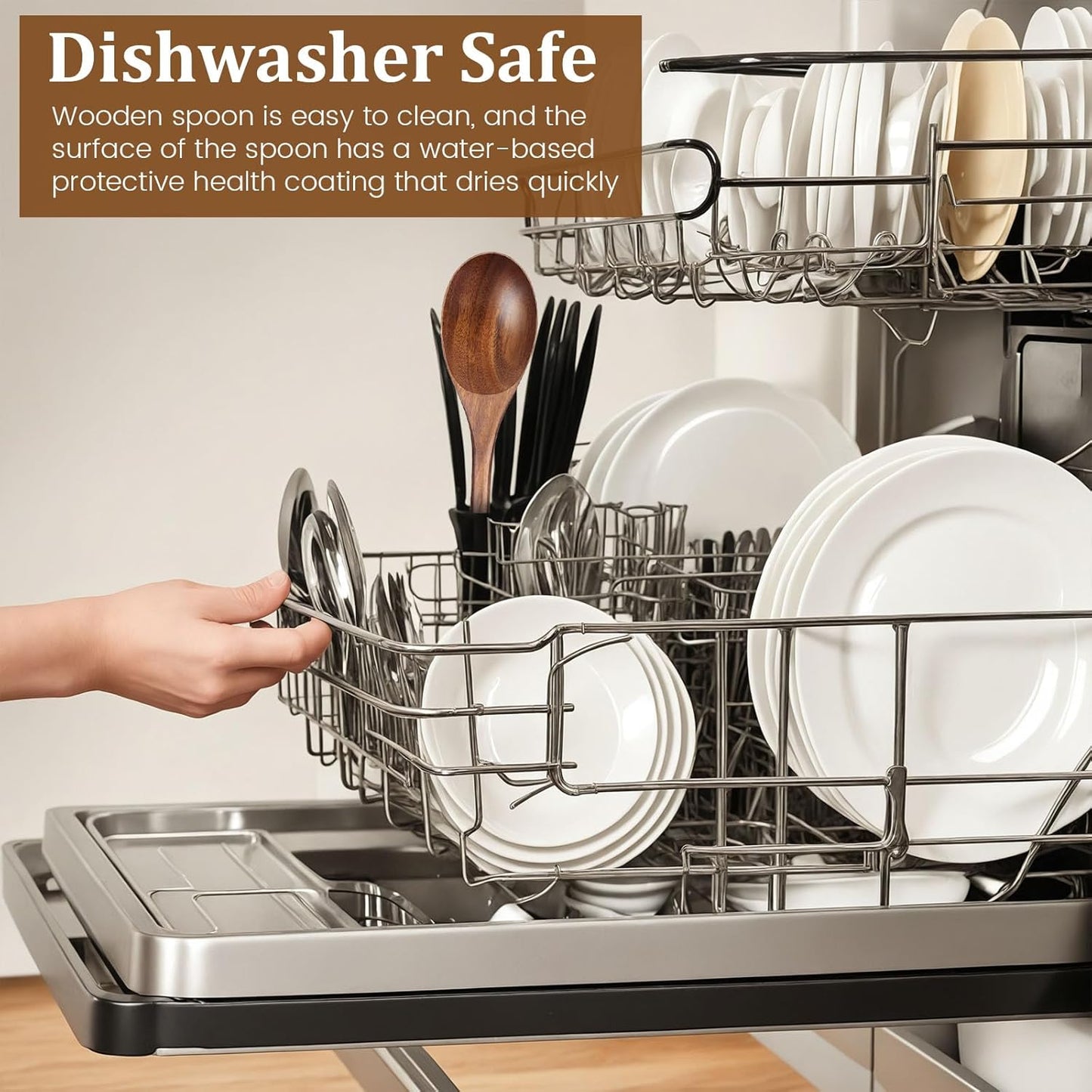 HANSGO 2PCS Large Wooden Cooking Spoons, 12 Inches Wooden Kitchen Utensil for Cooking, Serving, Mixing