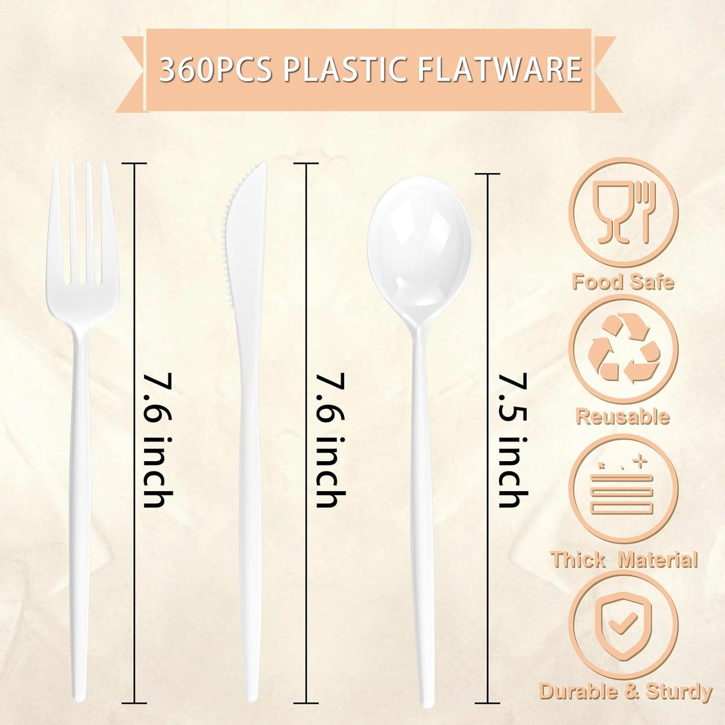 Supernal 360pcs White Plastic Silverware Heavy Duty Disposable Cutlery Set Includes White Party Knives,Plastic Forks and Spoons Suitable July 4th,Weddings & Birthday