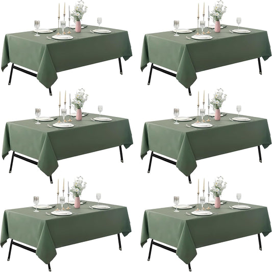 6-Pack 60x84 inch Sage Green Table Cloths, Solid Stain and Wrinkle Resistant Oblong Tablecloth, Premium Plain Weave Polyester Fabric Rectangle Table Linen Covers for Hotel, Banquet