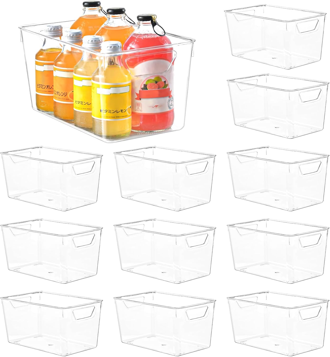 Clear Plastic Storage Bins, 12 Pack Acrylic Pantry Organizer and Storage Bins, Fridge Organizer, Small Plastic Containers Bins with Handles, CabinetOrganizer for Kitchen,Bathroom,Refrigerator,Shelves
