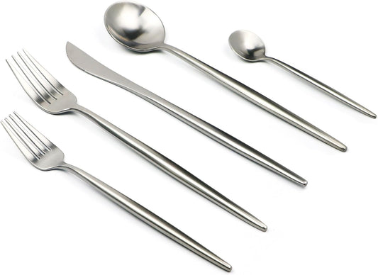 20-Piece 18/10 Stainless Steel Silver Flatware Set, Serive for 4, With Fork Spoons Knife Teaspoon Dessert Fork for Home Kitchen Restaurant Hotel