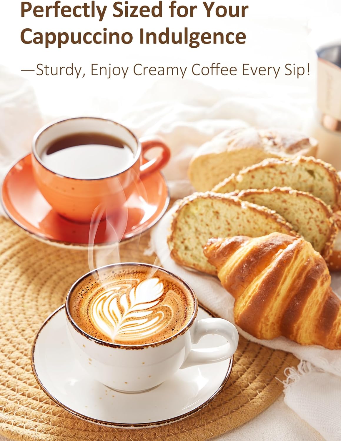 Yedio 8oz Cappuccino Cups and Saucer, Porcelain Coffee Mugs, Latte Cups Set for Cappuccino, Espresso, Americano, Latte, Tea, Mocha, Microwave Dishwasher Safe, Set of 4, White