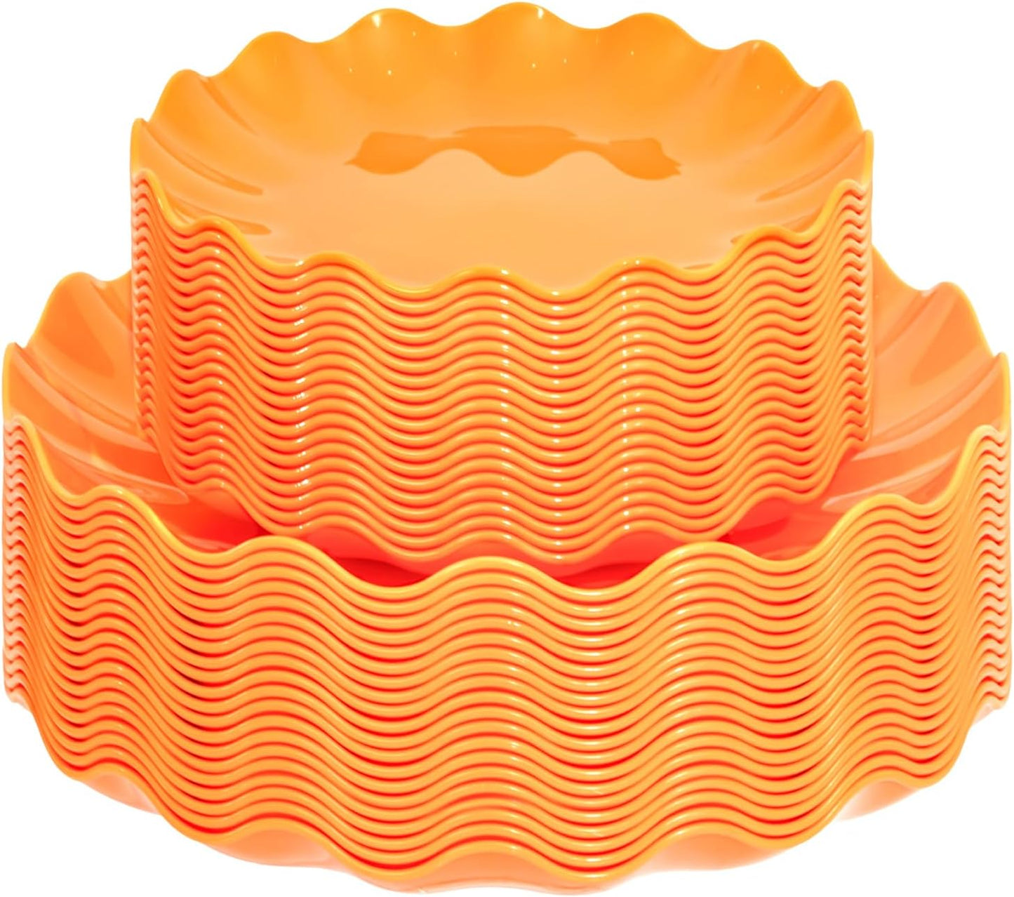 LIYH 50 Pcs Heavy Duty Thanksgiving Plates Orange Scalloped Plastic Plates Reusable Unbreakable Halloween Plastic Plate for Thanksgiving & Halloween Day, Dishwasher Safe BPA Free (25Guests)