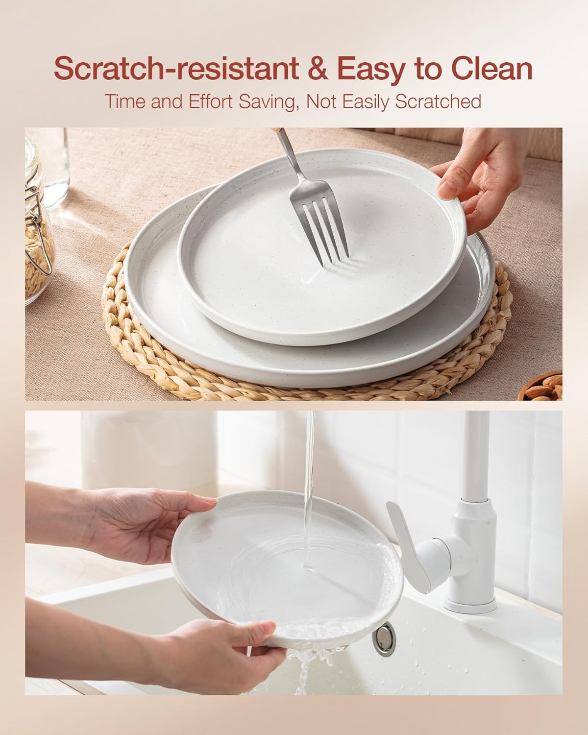 Famiware Milkyway Dinnerware Set with Mugs, Service for 4 (16pcs), Ribbed Stoneware Plates and Bowls Dishes Sets - Chip & Scratch Resistant, Microwave & Dishwasher Safe, Multi-color