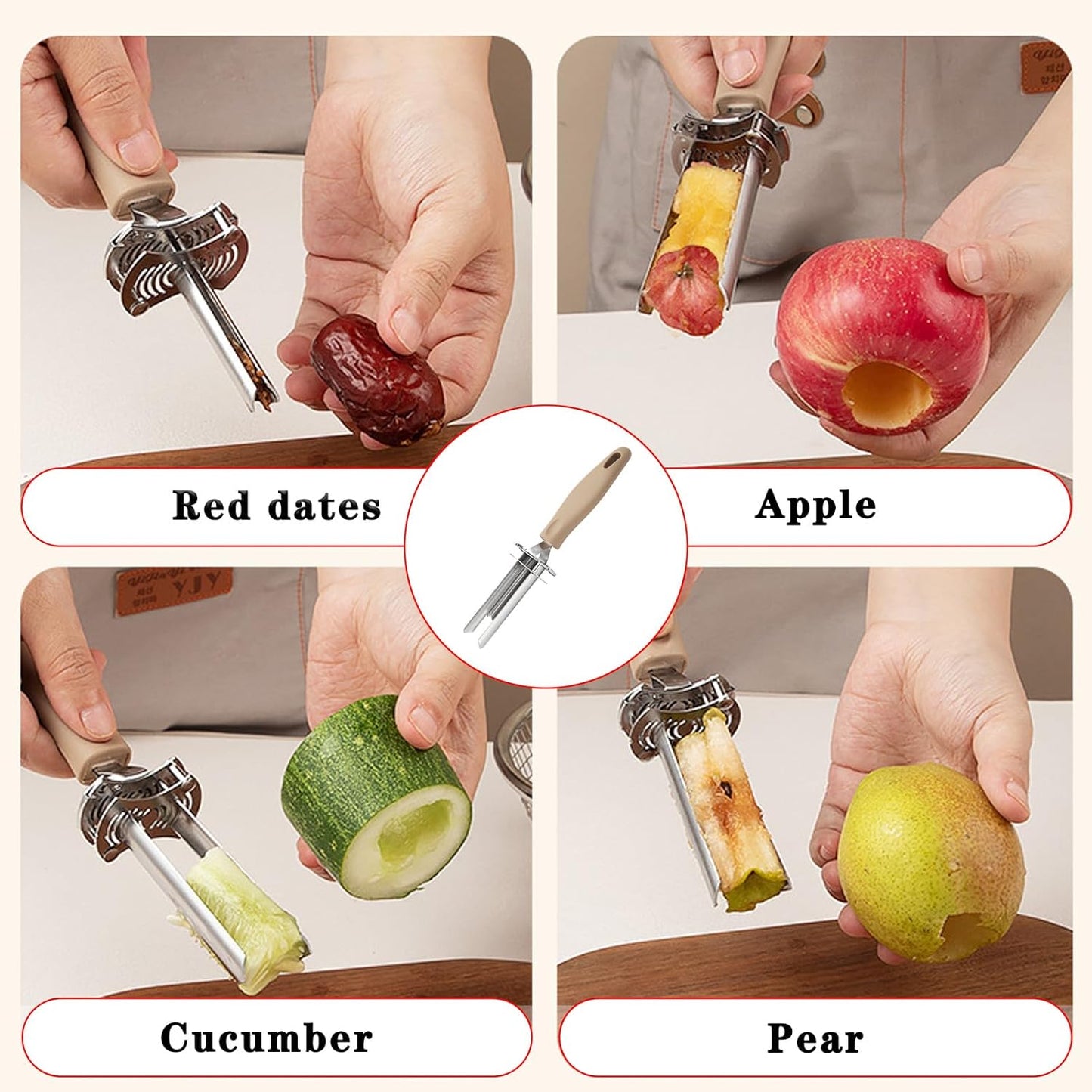 6-Size Adjustable Fruit & Vegetable Corer - Upgraded Stainless Steel Seed Remover Tool for Peppers, Tomatoes, Apples, Pumpkins | Kitchen Gadget with Ergonomic Design