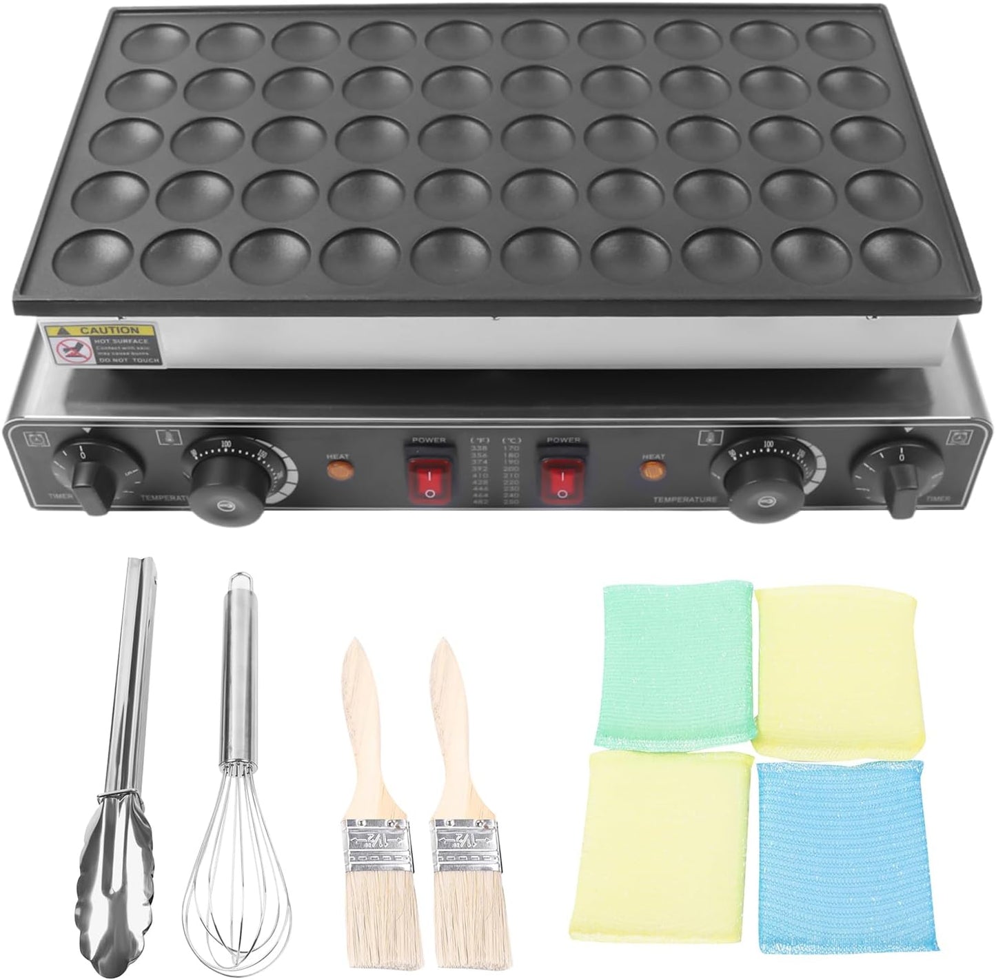 110V Mini Dutch Pancake Baker Maker, 50PCS 1700W Commercial Electric Nonstick Waffle Maker Machine, 1.77in Pancake Maker Electric Waffle Maker with Timer for Home and Restaurants