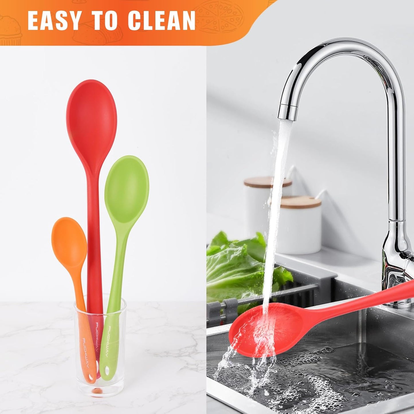 3 Pcs Silicone Spoons Set of 7.9 10.6 14.2 inch for Cooking, Heat Resistant Kitchen Spoons for Mixing, Stirring, and Serving, Small to Large Non Stick (Red & Orange & Green)