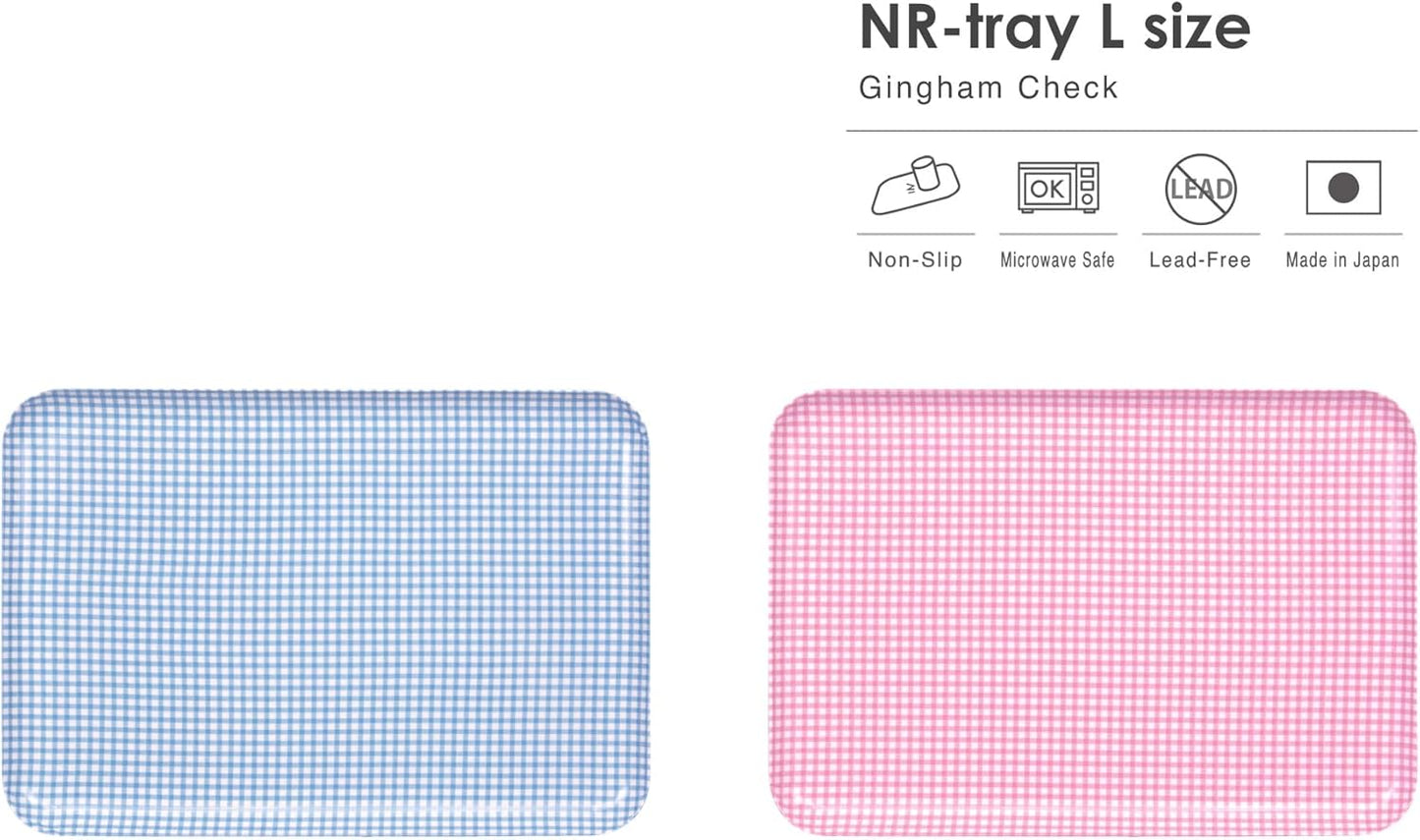 TATSU-Craft NR Non Slip Serving Tray Gingham Check, Pink, Microwave Safe, Rectangular Plastic Tray, 15.3 x 10.6 Inches, Great for Cafeterias, Restaurants, Coffee Shops, Kitchen, Desserts, and More