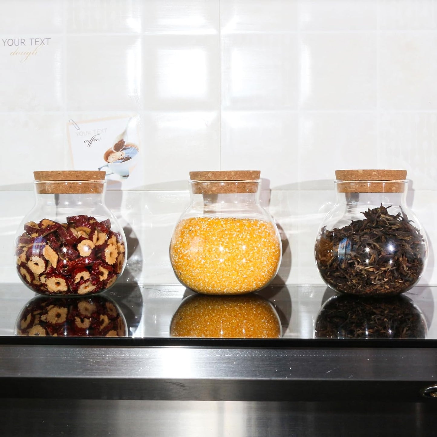 17oz Glass Jars with Airtight Cork Lids,Wedding Candy Jar,Glass Storage Jars Great Ideal for Kitchen Storage, Tea, Biscuits, Cereals, Flour, Beans, Spices, Coffee Beans (6)