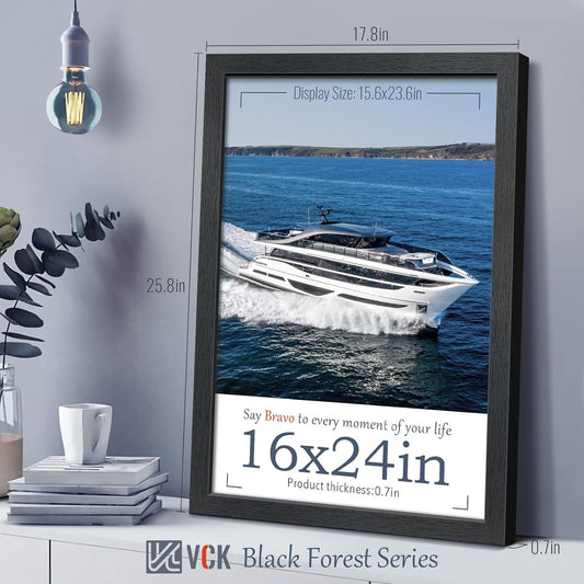 VCK 16x24 Poster Frames Set of 5, Black Solid Wood Picture Frame, Textured Exclusive Wall Gallery Frame