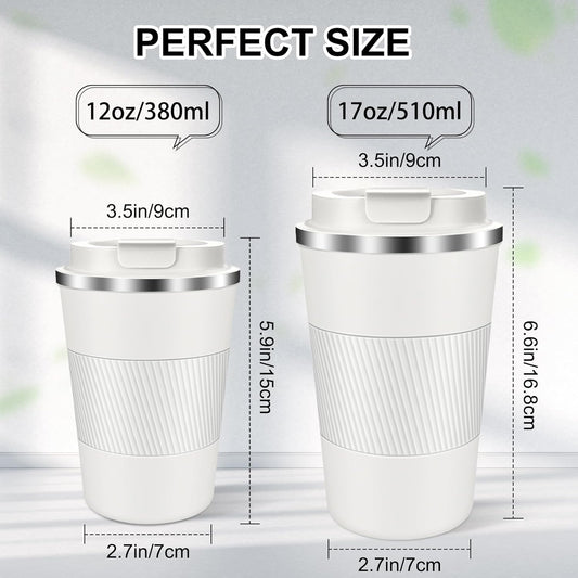Coffee Travel Mug 12oz Insulated Coffee Mug with Lid Portable Spill-Proof Coffee Mug No Handle Reusable Stainless Steel Cup Keeps Cold and Hot Suitable for Car, Daily, Travel and Gifts