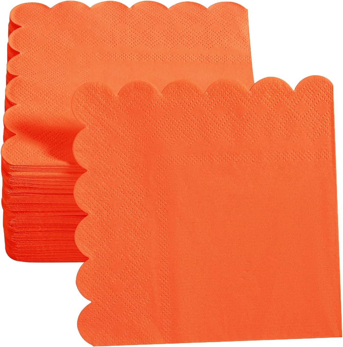 100 Pack Cocktail Napkin 2-Ply Scalloped Edged Dessert Napkins Folded 5 x 5 Inches Disposable Napkins for Dinner Wedding Birthday Party Bridal Anniversary Reception Event (Orange)