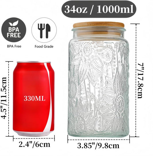 ANSQU Vintage Glass Storage Jar, 34 FL OZ Glass Food Storage Containers with Bamboo Lid, Airtight Cookie Jar Candy Jar for Kitchen Counter, Pantry, Coffee, Tea, Sugar