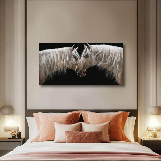 CHUDANHAO Horse Wall Art- White Pictures Animal Wall Decor Prints Artwork for Living Room Bedroom Home Office Wall Decorations 24"x48"