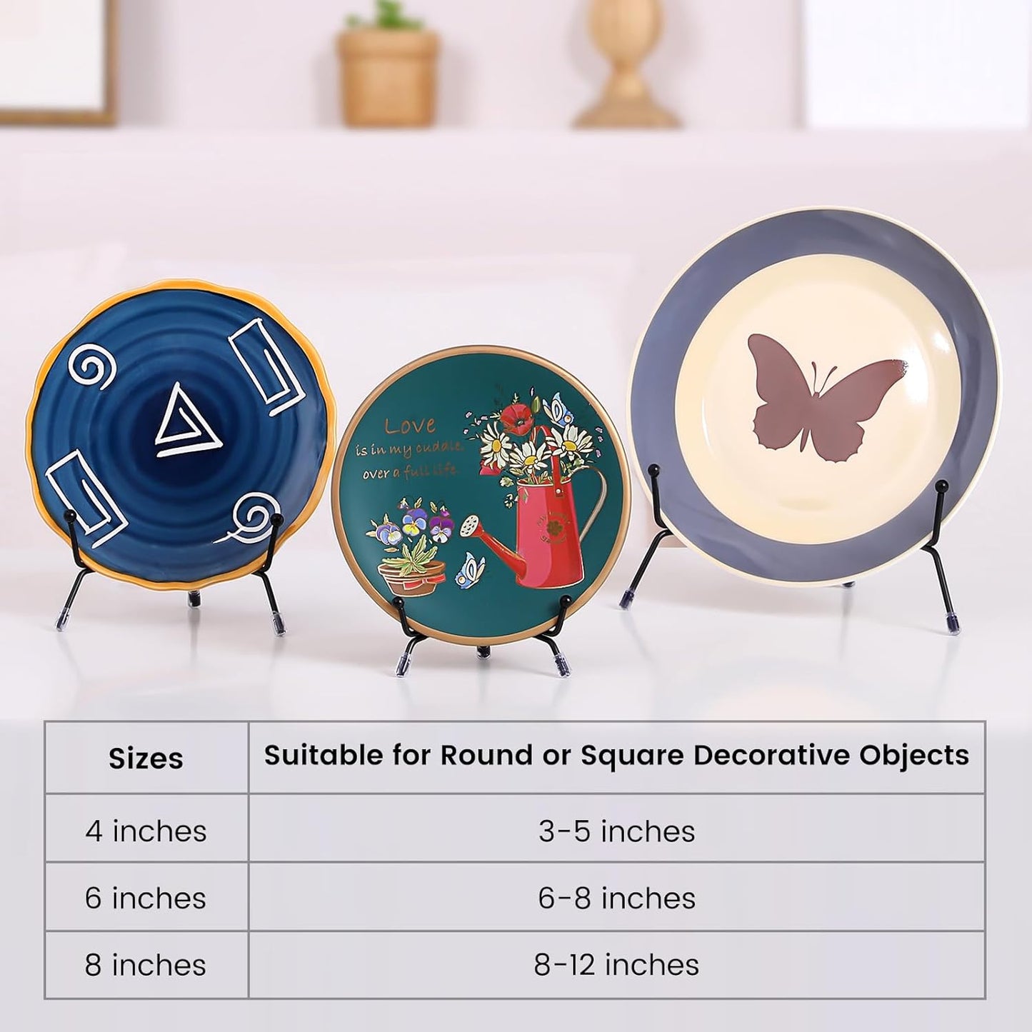 10 Pack Upgraded Plate Display Stands, 4 6 8 Inch Anti-Slip Iron Plate Holder, Compatible 3 to 12 Inch Decorative Plates, Photo Holder Stands, Book Display Stands and Artworks
