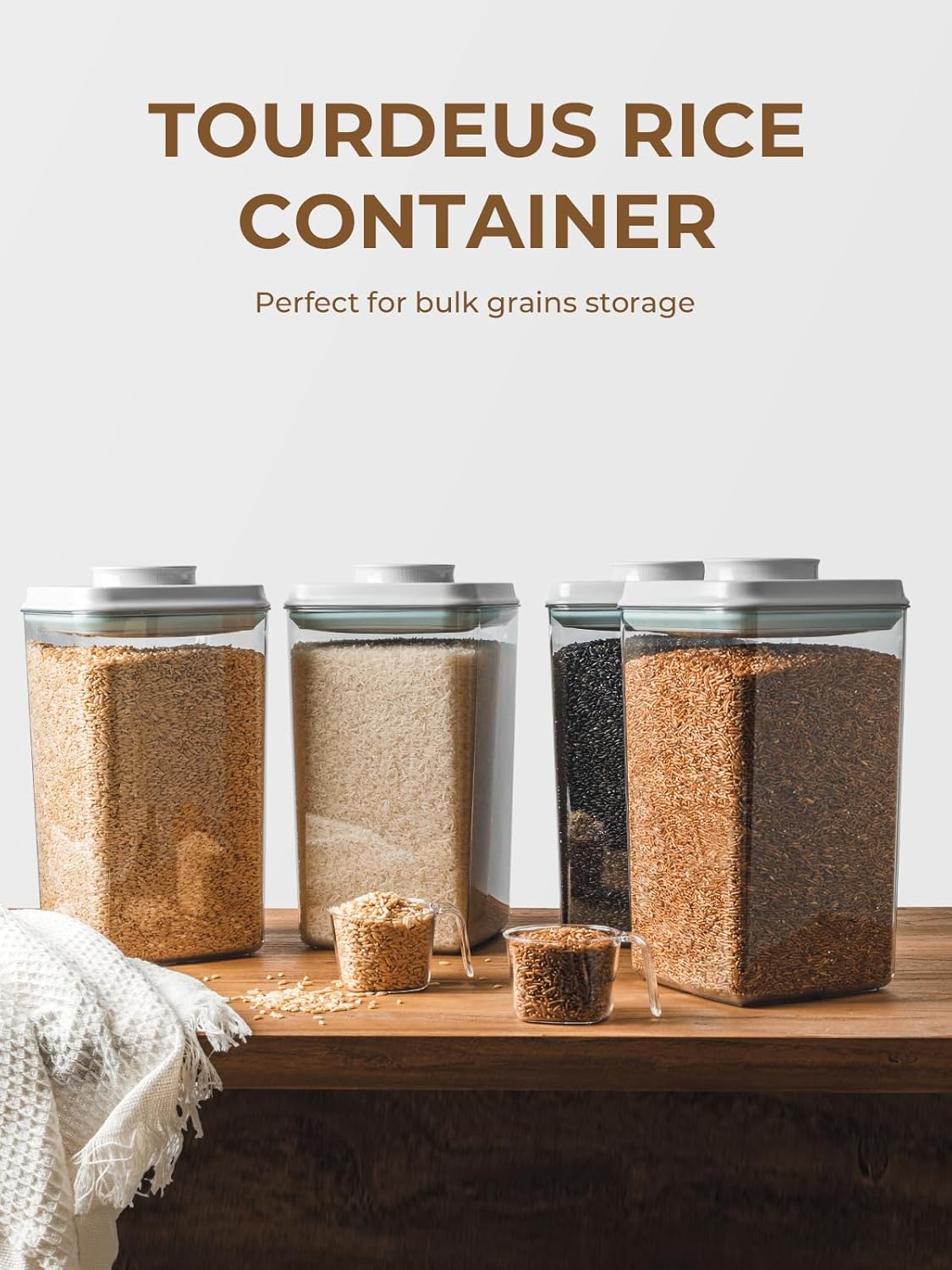 4 Pack Airtight Food Storage Containers with One-Hand Pop Lid, 4.23Qt Rice & Grain Organizer Set with Measuring Scoop, Stackable BPA-Free Kitchen Pantry Bins for Flour, Rice, Cereal, Pet Food