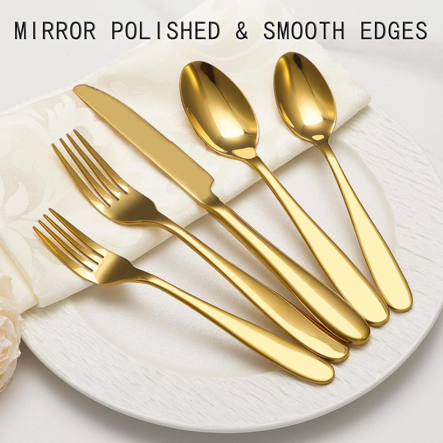 20-Piece Gold Silverware Set, Flatware Set for 4, Food-Grade Stainless Steel Tableware Cutlery Set, Mirror Finished Utensil Sets for Home Restaurant, Forks Spoons and Knives Set, Dishwasher Safe