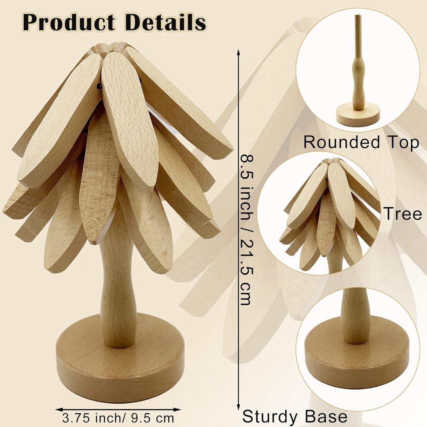 Cheardia Tree Trivet for Hot Dishes, Wooden Tree Shape Coasters Set, 3 Wooden Trivets and 1 Stand for Pot, Bowl, Teapot, Beech Wood